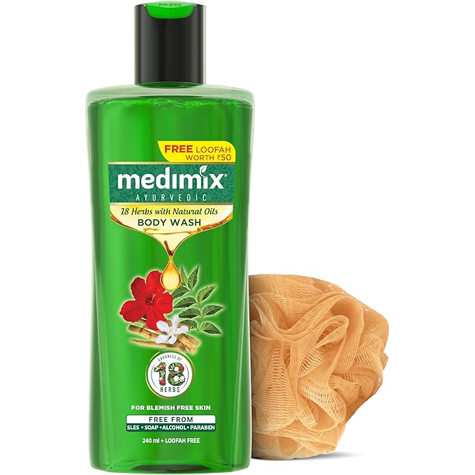 Medimix Ayurvedic Bodywash 18 Herbs & Natural Oils For Healthy & Refreshed Skin | Shower Gel For soft, nourished & glowing skin | Herbal | Paraben-free & Sulphate-free 250ml+50ml Extra